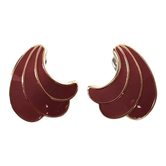 Napier Gold Tone Curved Wing Style Red Enamel Inlay Post Earrings Vintage EUC - Picture 2 of 7